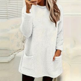 Women's Long Sleeved Pocket Plush Hoodie T-shirt (Option: White-M)