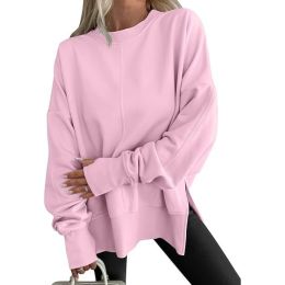 Fashion Casual Round Neck Pullover Loose Sports Long-sleeved Sweater (Option: Pink2-XL)