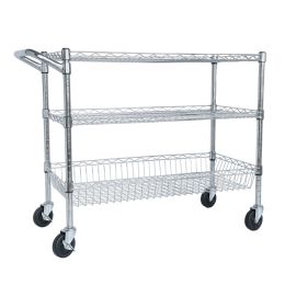 Heavy Duty Rolling Utility Cart,3 Tier Rolling Carts With Wheels,with Handle Bar & Shelf Liners,36inchx18inchx32inchStorage Cart For Kitchen,Rest (Option: Chrome)