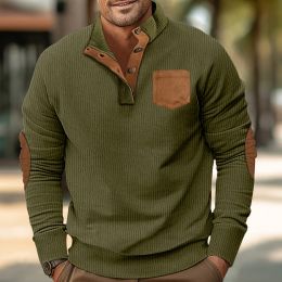 Patch Pocket Jacket Stand Collar Long Sleeve Corduroy Multicolor Hoodie (Option: Army Green-S)