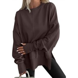 Fashion Casual Round Neck Pullover Loose Sports Long-sleeved Sweater (Option: Coffee-2XL)