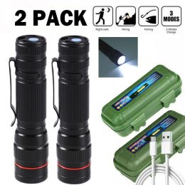 LED Flashlight USB Rechargeable Tactical Zoom Torch Powerful Mini Pen Light Work Light For Camping (Option: 2pcs)