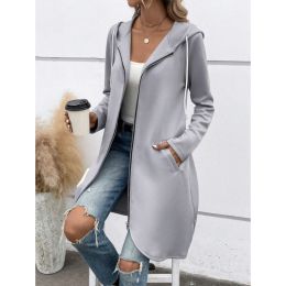 Personality Street Zip Hooded Long Velvet Lining Sweatshirt (Option: Gray-S)