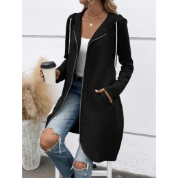Personality Street Zip Hooded Long Velvet Lining Sweatshirt (Option: Black-S)