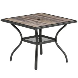 37" Square Outdoor Dining Table for 4, Patio Table with Umbrella Hole, Shelf, Faux Wood Top for Garden, Backyard, Gray (Option: Gray-975x90x1005 mm)