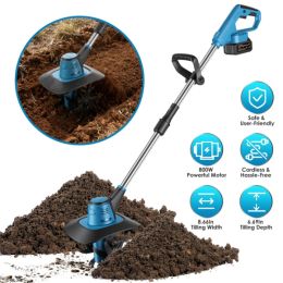 Cordless Tiller Cultivator,800W Electric Cordless Tiller Cultivator, 21V Battery Powered Soil Tiller With 6.69' Depth 8.66' Width, Handheld Garde (Option: defaulttitle)
