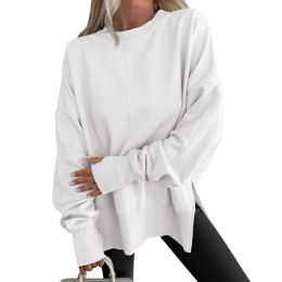 Fashion Casual Round Neck Pullover Loose Sports Long-sleeved Sweater (Option: White-2XL)