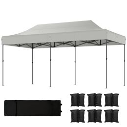 10 x 20 ft Pop Up Canopy Tent, Heavy Duty UPF50+ Outdoor Portable Instant Canopy Shelter with Wheeled Bag, White (Option: White-1660x395x280 mm)