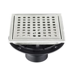 6 Inch Square Shower Drain With Removable Square Patterned Grate, 304 Stainless Steel With Flange And Hair Strainer, Brushed Nickel (Option: defaulttitle)
