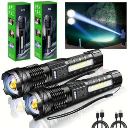 2Pack-USB Rechargeable LED Flashlight Adjustable Focus Camping Hiking Outdoor Flashlight Work Light Logistics - Only For USPS. TK And TMEU Only F (Option: defaulttitle)