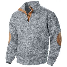Men's Stand Collar Knitted Joint Stitching Casual Jacquard Cardigan Sweater (Option: Light Gray-S)