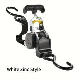 Automatic Ratchet Tension Belt Tensioner, Steel, Heavy Duty Harness For Luggage, Motorcycle And Cargo Holding, With Automatic Belt Recovery Funct (Option: White)