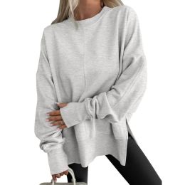 Fashion Casual Round Neck Pullover Loose Sports Long-sleeved Sweater (Option: Gray-S)