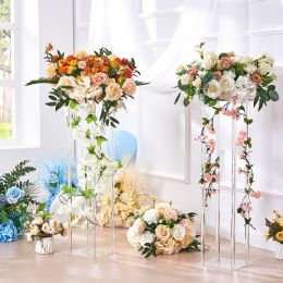 2PCS 31.5inch High Wedding Flower Stand, With Acrylic Laminate,Acrylic Vase Column Geometric Centerpiece Stands, Floral Display Rack For T-Stage (Option: Metallic)