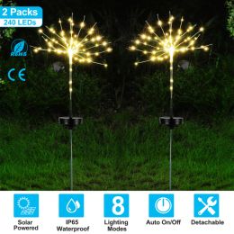 2Pcs Solar Powered Starburst Lights 240 LEDs Firework Lamp Garden Path Decor Lights For Spring Garden Decoration (Option: Warm White Lighting)