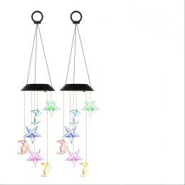 1Pc 2Pc Quantity Options Solar Moon And Star Wind Chime 7 Color Changing Wind Chime For Outside IPX4 Waterproof Outdoor Garden Yard Decor (Option: 2Pc)