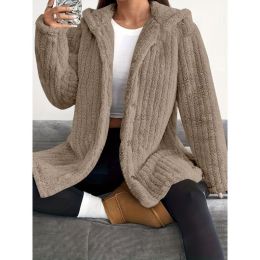 Hooded Loose Plush Coat Women's Regular Sleeve (Option: Camel-S)