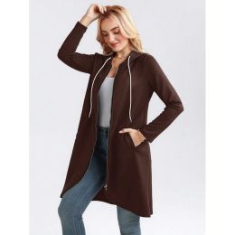 Personality Street Zip Hooded Long Velvet Lining Sweatshirt (Option: Brown-5XL)