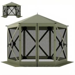 10 x 11 ft Pop Up Gazebo Screen Tent, Portable Instant Camping Canopy Screen House with Nettings, Carry Bag, Dark Green (Option: Dark Green-1440x175x185 mm)