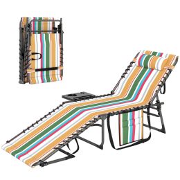Folding Outdoor Chaise Lounge Chair Tanning Chair with 5-Level Adjustable Back, Side Table, Pillow, Pocket, Mixed Color (Option: Mixed Color-780x170x620 mm)
