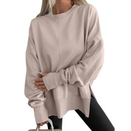 Fashion Casual Round Neck Pullover Loose Sports Long-sleeved Sweater (Option: Light Khaki-S)