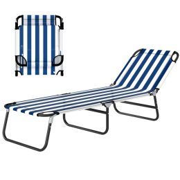 Portable Folding Adjustable Sun Beach Lounger / Camping Cot - Blue and White (Option: Blue and White-715x135x580 mm)