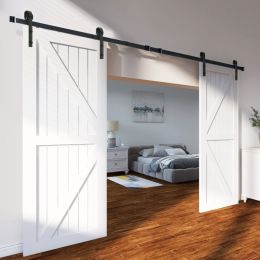 8FT Sliding Barn Door Hardware Kit, 330LBS Heavy Duty Barn Door Track Kit For Double Doors, Fit 3.7-4.3FT Total Wide And 1.3'-1.8' Thick 2 Door P (Option: Black)