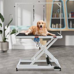 50' Electric Pet Grooming Table, Heavy Duty Dog Grooming Arm For Large Dogs, Height Adjustable Dog Grooming Station, Anti Slip Tabletop/Dog Groom (Option: White)