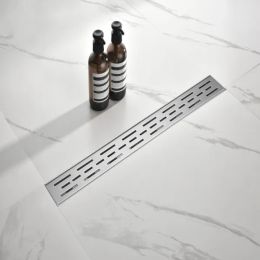 24 Inch Linear Shower Drain With Removable Brick Patterned Grate Cover, 304 Stainless Steel Shower Floor Drain With Hair Strainer And Leveling Fe (Option: defaulttitle)