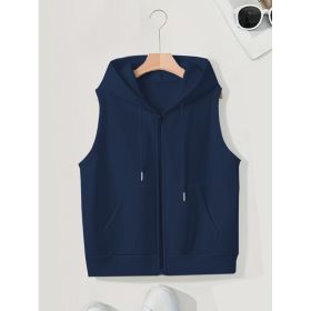 Women's Sleeveless Slim-fit Cardigan Zip Sweater (Option: Dark Blue-M)