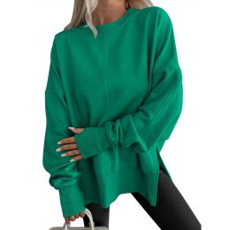Fashion Casual Round Neck Pullover Loose Sports Long-sleeved Sweater (Option: Green-M)