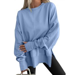 Fashion Casual Round Neck Pullover Loose Sports Long-sleeved Sweater (Option: Blue-M)