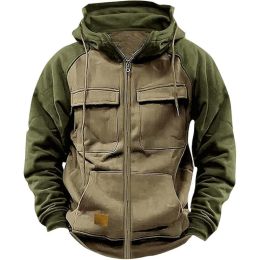 Men's Hoodie Youth Sports Multi-pocket Workwear (Option: Camel-M)