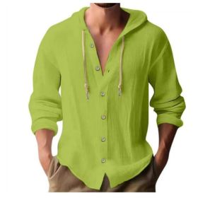 Cotton And Linen Shirt Hooded Sweater Button Long Sleeve (Option: Fruit Green-XXXL)