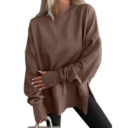 Fashion Casual Round Neck Pullover Loose Sports Long-sleeved Sweater (Option: Dark brown-M)