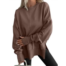 Fashion Casual Round Neck Pullover Loose Sports Long-sleeved Sweater (Option: Dark brown-M)