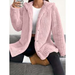 Hooded Loose Plush Coat Women's Regular Sleeve (Option: Pink-M)