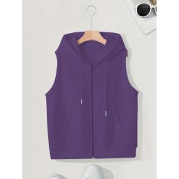 Women's Sleeveless Slim-fit Cardigan Zip Sweater (Option: Purple-M)