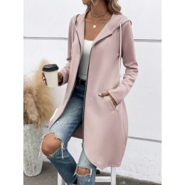 Personality Street Zip Hooded Long Velvet Lining Sweatshirt (Option: Lotus Root Color-M)