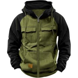 Men's Hoodie Youth Sports Multi-pocket Workwear (Option: Army Green-M)