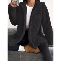 Hooded Loose Plush Coat Women's Regular Sleeve (Option: Black-M)