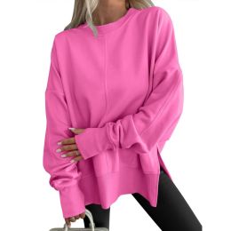 Fashion Casual Round Neck Pullover Loose Sports Long-sleeved Sweater (Option: Pink-M)