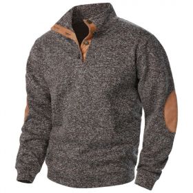 Men's Stand Collar Knitted Joint Stitching Casual Jacquard Cardigan Sweater (Option: Coffee-2XL)