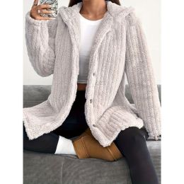 Hooded Loose Plush Coat Women's Regular Sleeve (Option: Apricot-L)