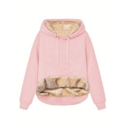 Warm Berber Fleece Pocket Hooded Sweatshirt Coat (Option: Pink-L)