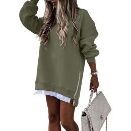 Fall Winter Fashion Stitching Side Zipper Design Pullover Sweater For Women (Option: Green-L)